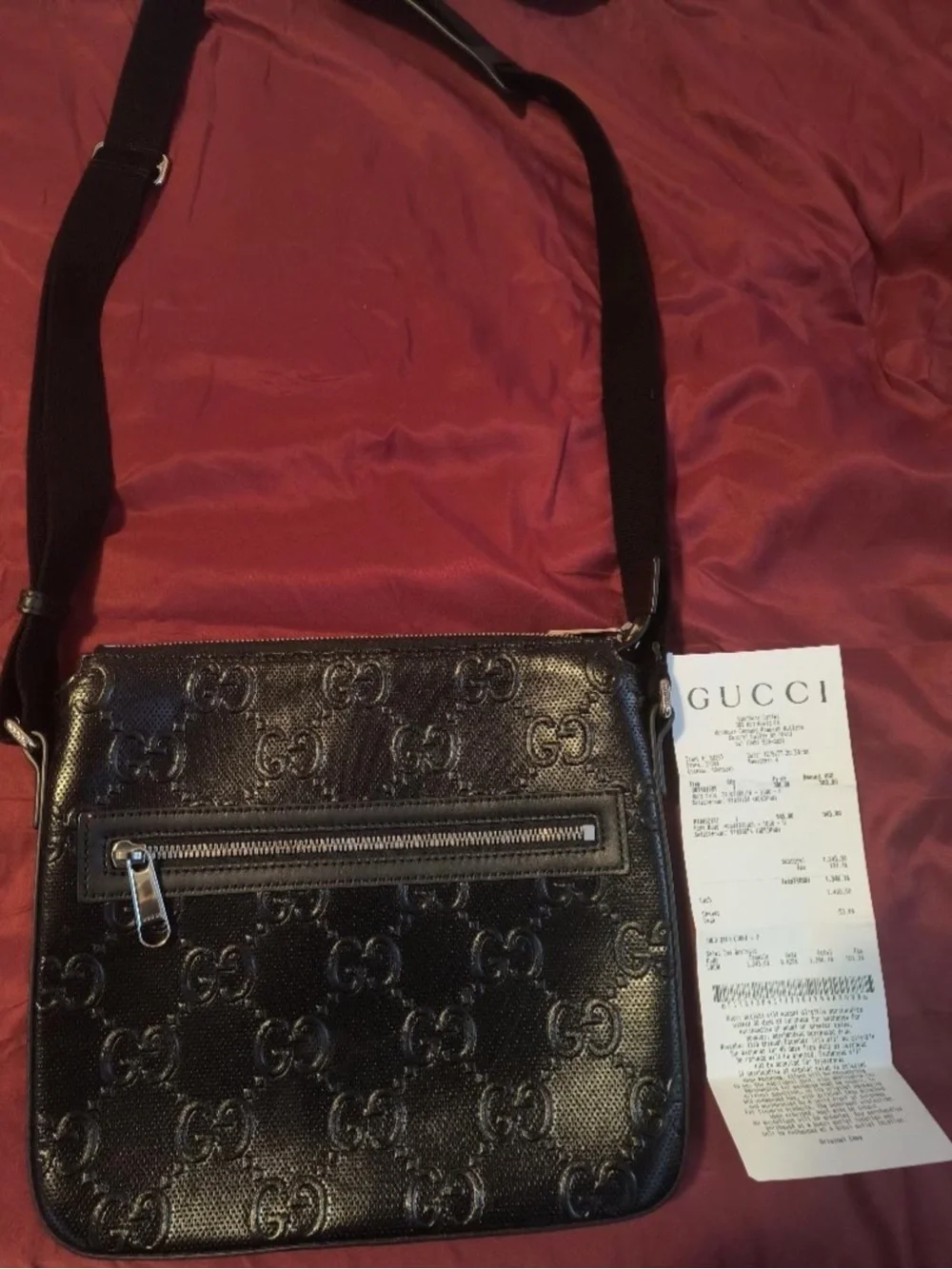 Gucci Black Embossed Signature Messenger Bag